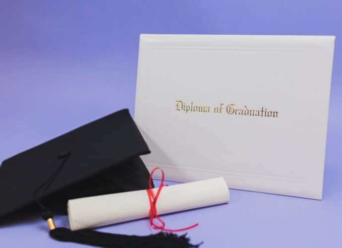 mortar board and diploma