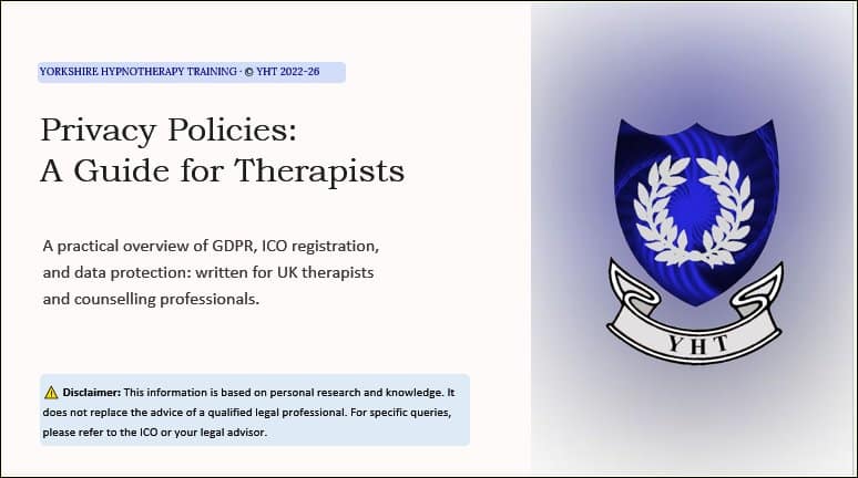 Front slide of Presentation, GDPR and Privacy, including the 2026 update, for therapists
